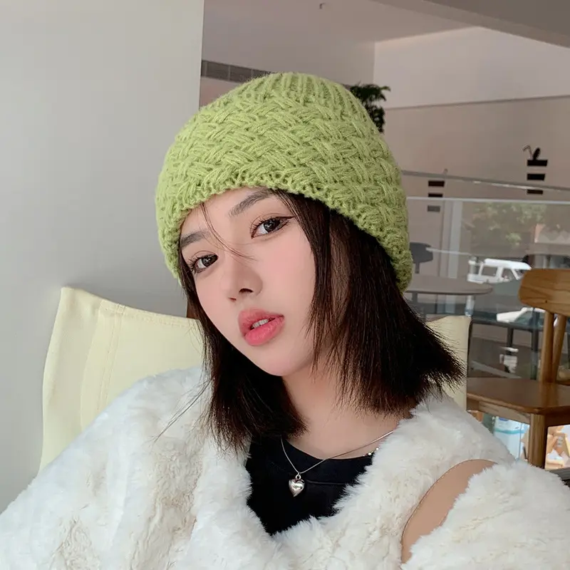 Autumn and Winter Korean Hat Women's Face-Looking Small Knitted Woolen Cap Warm-Keeping and Cold-Proof Beanie Hat Fashion All-Matching Sleeve Cap