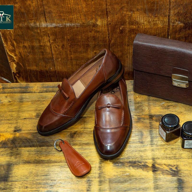 Giày nam tassel nơ loafer Shoes nâu coffee Hoa
