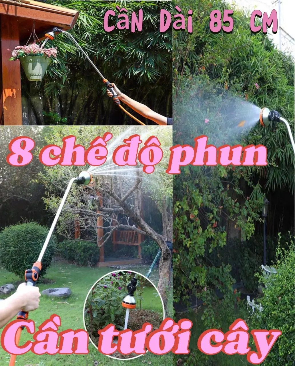 Cần tưới đa năng, tưới cây trên cao, điều chỉnh 8 chế độ tưới, cần dài 86cm