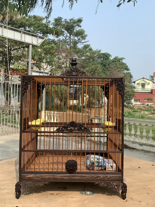 Khung lồng chào mào đục hoa mai gỗ mun cực đep giá rẻ VUMINO 1