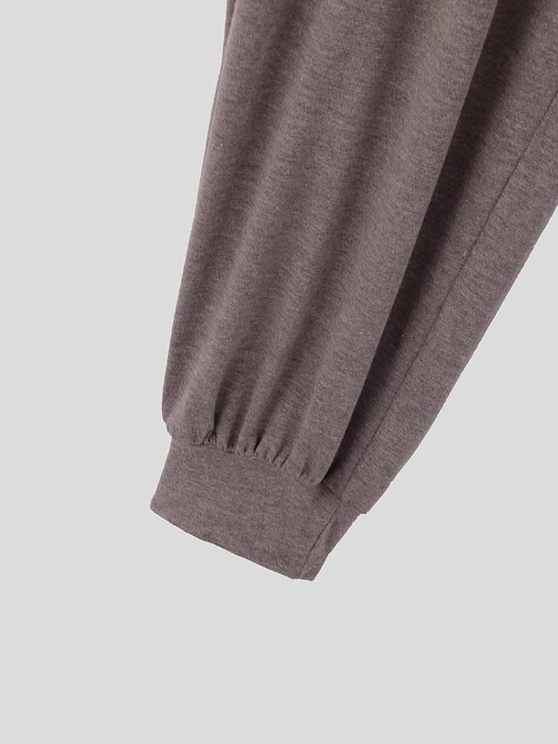 Product Introduction of Men's Solid Color Round Neck Tee & Drawstring Waist Pants Set, Loose Crew Neck Long Sleeve Top & Trousers, Casual Fashion Cozy Breathable Men Two-piece Outfits for Spring & Fall 8