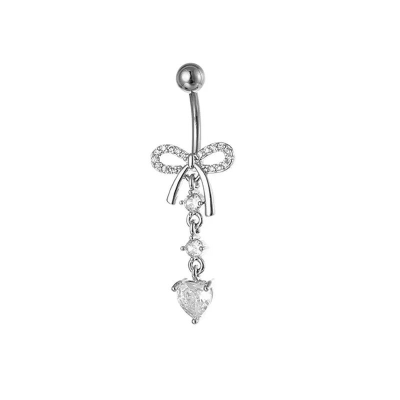1Pc Bow Navel Stud Stainless Steel Copper Diamond Women Belly Ring