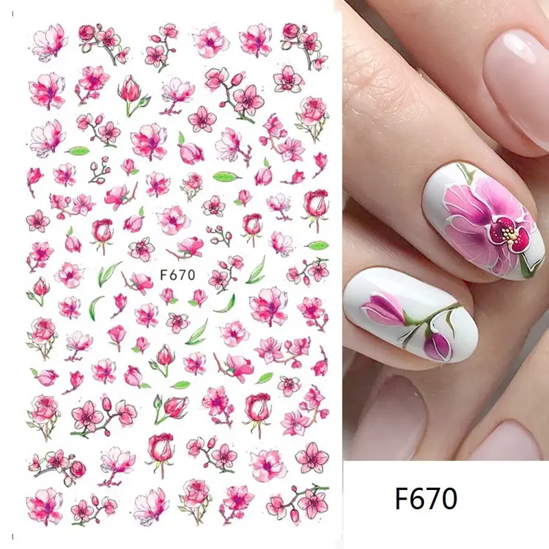 Hình dán nhãn dán móng tay nghệ thuật hoa anh đào, giấy bạc chuyển hoa hoa anh đào 3D, thanh trượt tự làm mùa hè, đồ trang trí làm móng, TRF091-F669, 1 cái 7