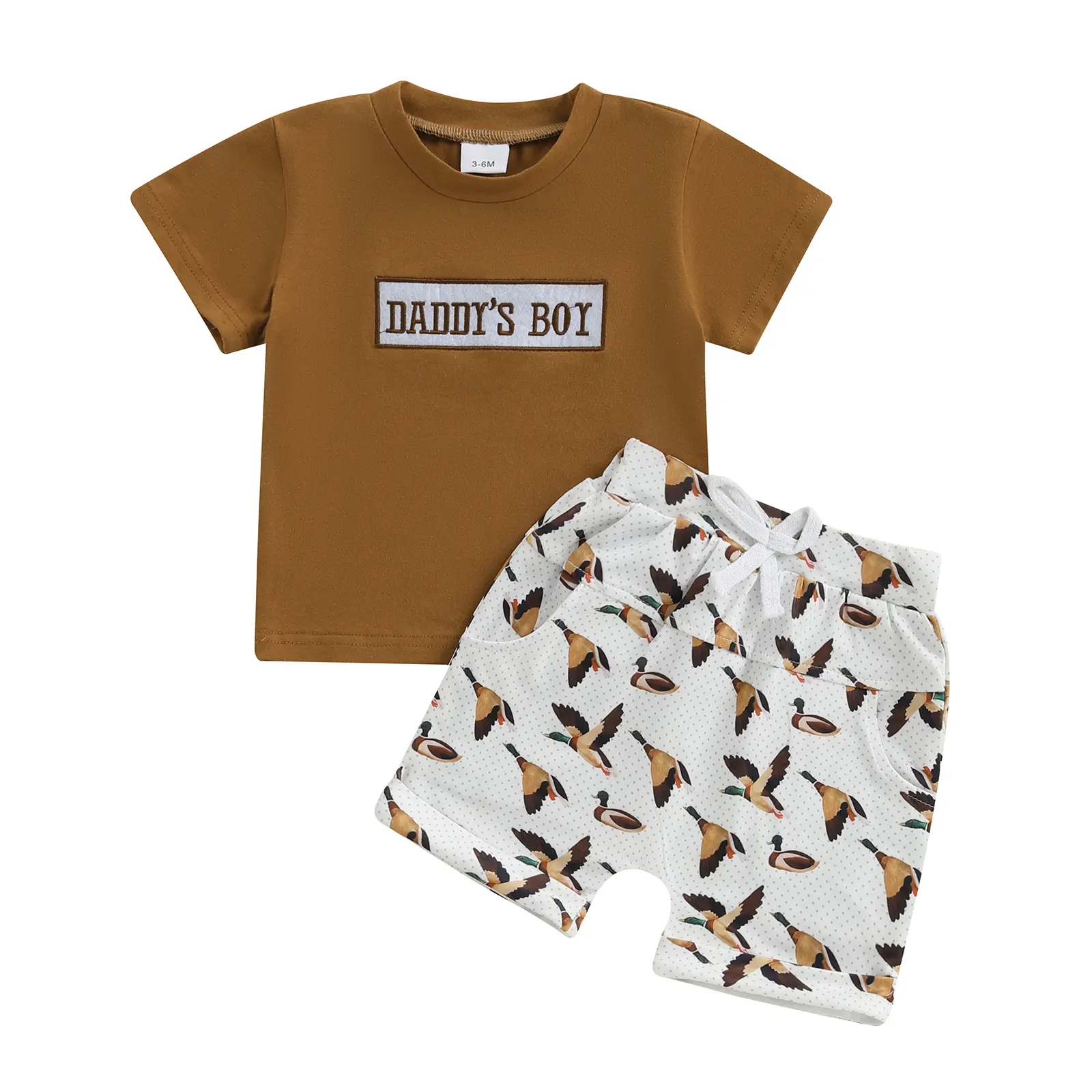 2Pcs Baby Boy Spring Outfits Short Sleeve T-Shirt + Duck Print Pocket Shorts Set Toddler Clothes