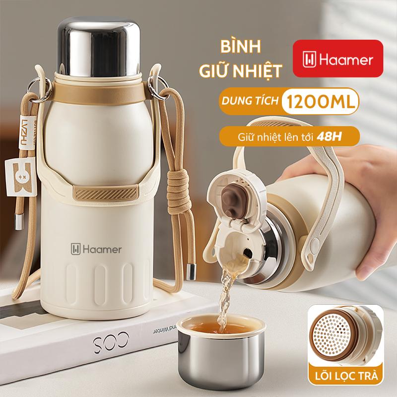 Bình Giữ Nhiệt Haamer Inox 316 An Toàn Thực Phẩm Ly Giữ Nhiệt 24h 1200ML Nắp Tách Thành Cốc Tiện Lợi - B007