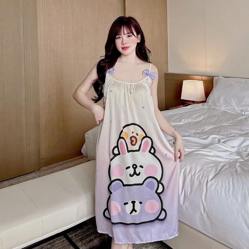 ĐẦM NGỦ LỤA LATIN ĐÍNH NƠ 2 DÂY DỄ THƯƠNG DÁNG DÀI Women Dress 4