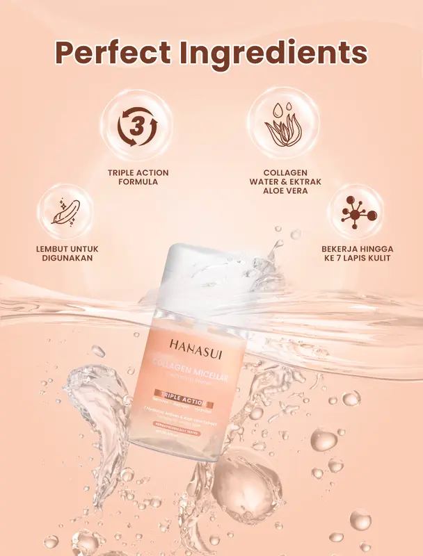 Hanasui Collagen Micellar Cleansing Water - Pembersih Wajah Make Up Remover Cleansing Water dan Melembapkan Wajah 3