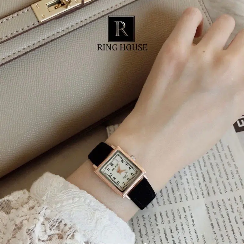 Đồng Hồ Nữ Doukou Ulzzang Mặt Vuông Nhỏ Dây Da Nhiều Màu Cao Cấp Đẹp Rẻ Ring House 2