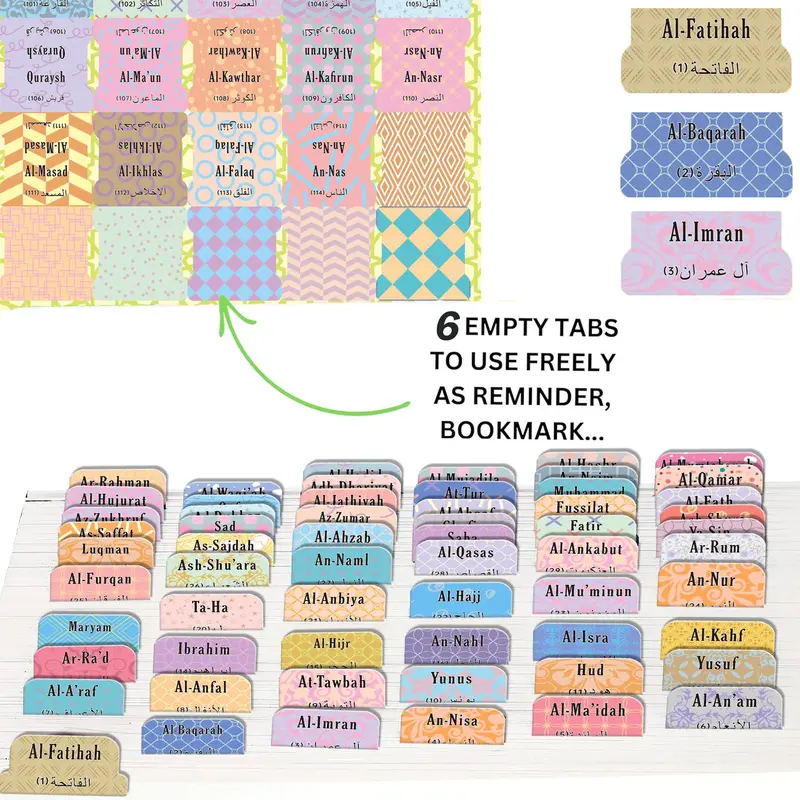 Self-adhesive Quran Tabs, 120pcs/set Tear-resistant Surah Organizer Labels Sticker with Islamic Designs, Quran Study Accessories & Islamic Gifts 2