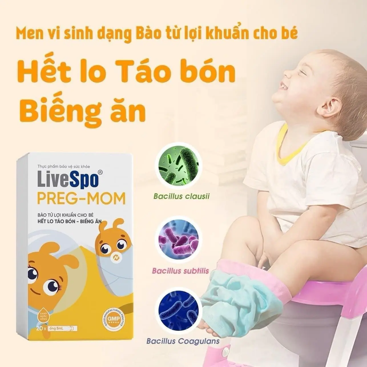 LiveSpo PREG-MOM - Bào Tử Lợi Khuẩn Cho Phụ Nữ Mang Thai Trẻ Em Táo Bón Tiêu Chảy Biếng Ăn men vi