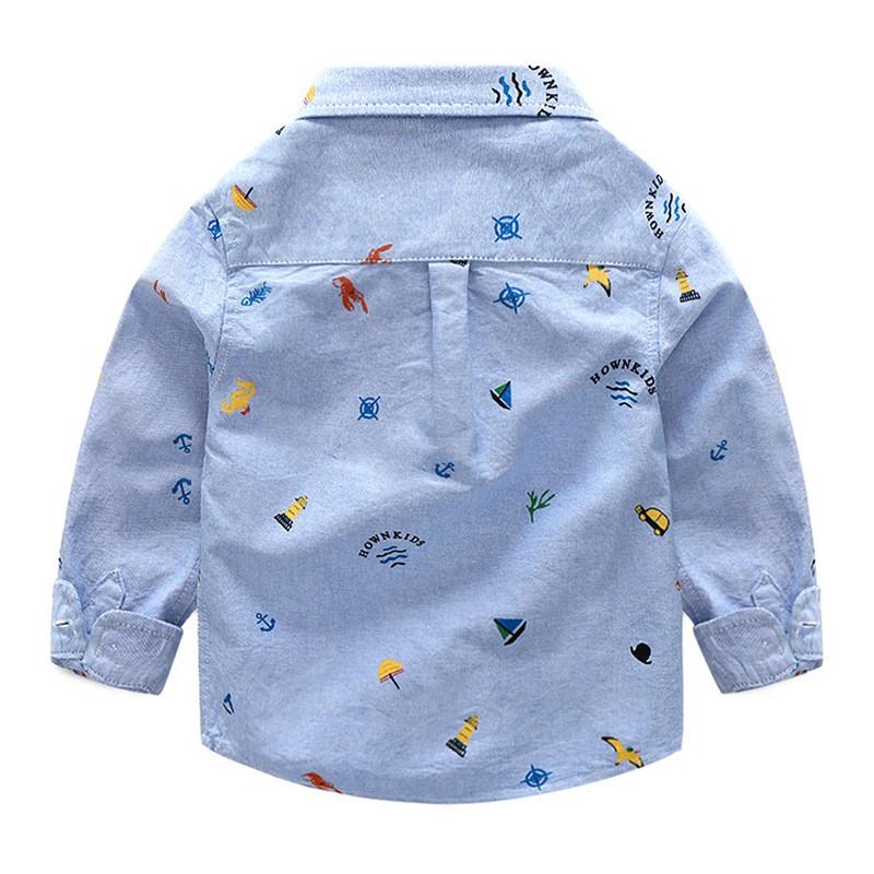 Baju Shirt Kemeja Fashion Anak Laki-Laki Lengan Panjang Warna Biru Dan Putih 2