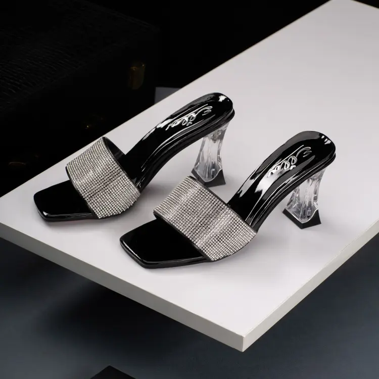 Dép cao gót công sở ELLA 7cm gót mica trong suốt phong cách mới ELA262 Nữ DéP Shoes GiàY
