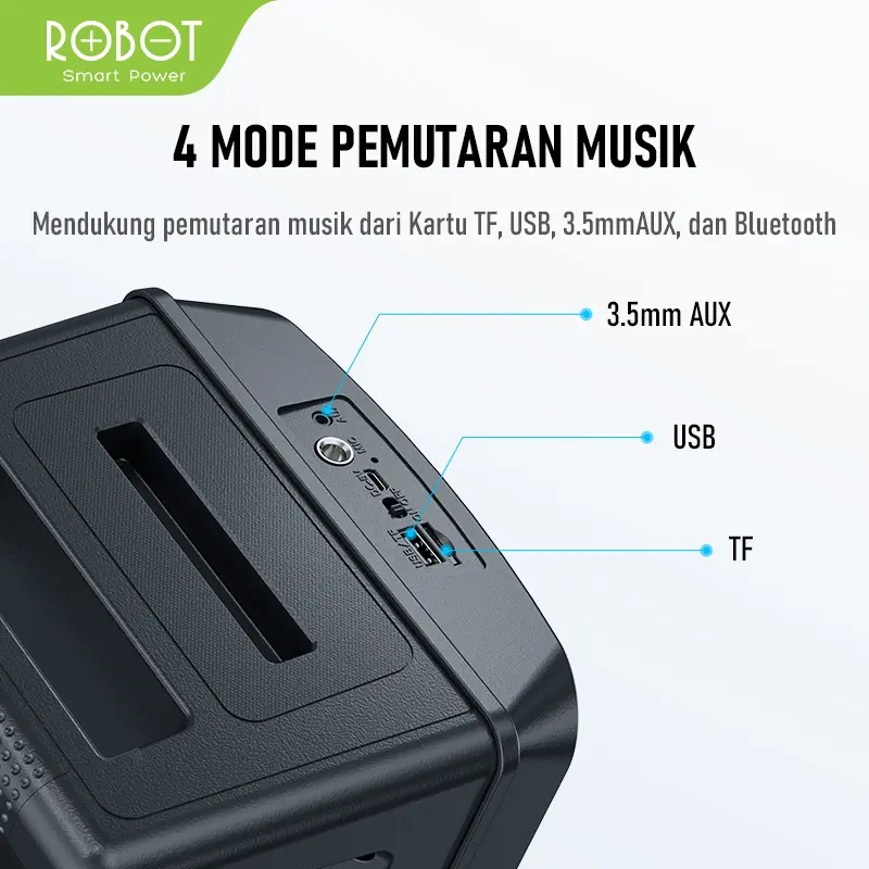 ROBOT Speaker Karaoke Bluetooth 5.3 RB300 With RGB Light Microphone Original - Garansi Resmi 1 Tahun (RB300) [ BISA COD ] Speakers Bass Wireless 3
