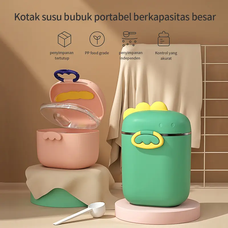 LAKOE Tempat susu bubuk bayi kotak susu milk powder container green pink 7