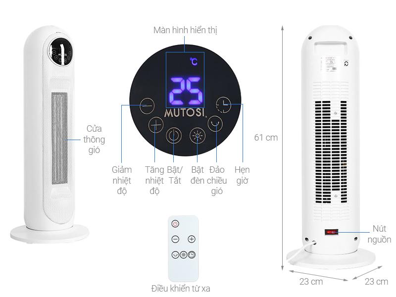 Quạt sưởi gốm Ceramic Mutosi MCH-2200 có điều khiển từ xa 4