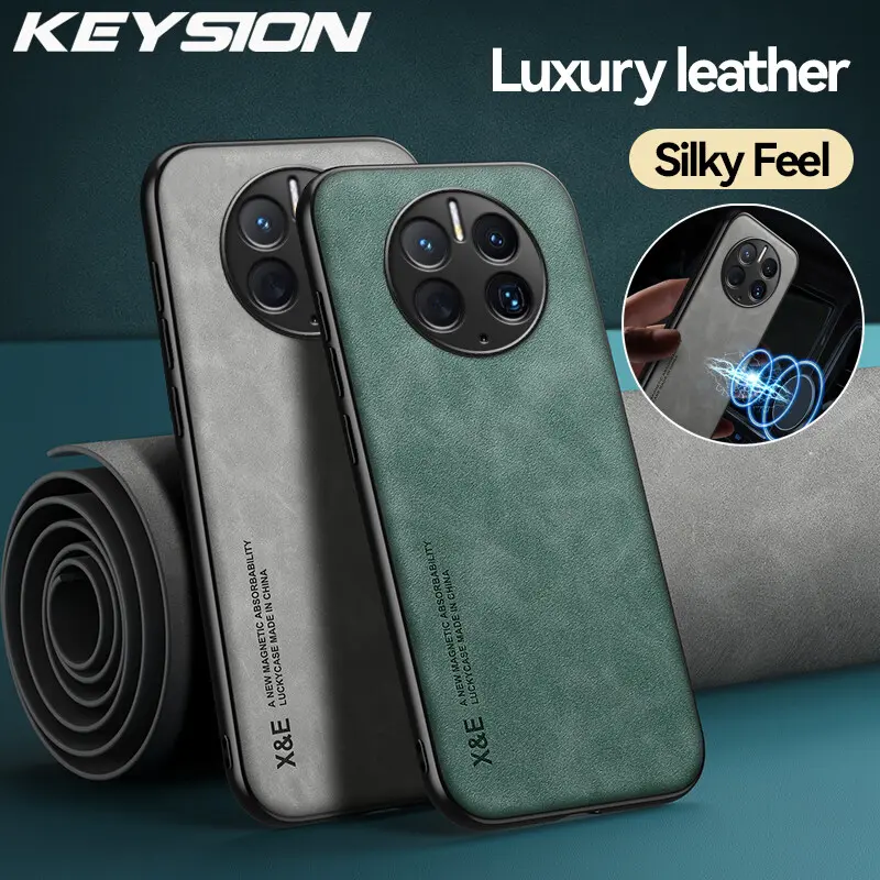KEYSION Luxury Leather Case for Huawei Mate 50 Pro 40 Pro Silicone+PC Shockproof Phone Back Cover for Huawei Mate 20 30 Pro 5G