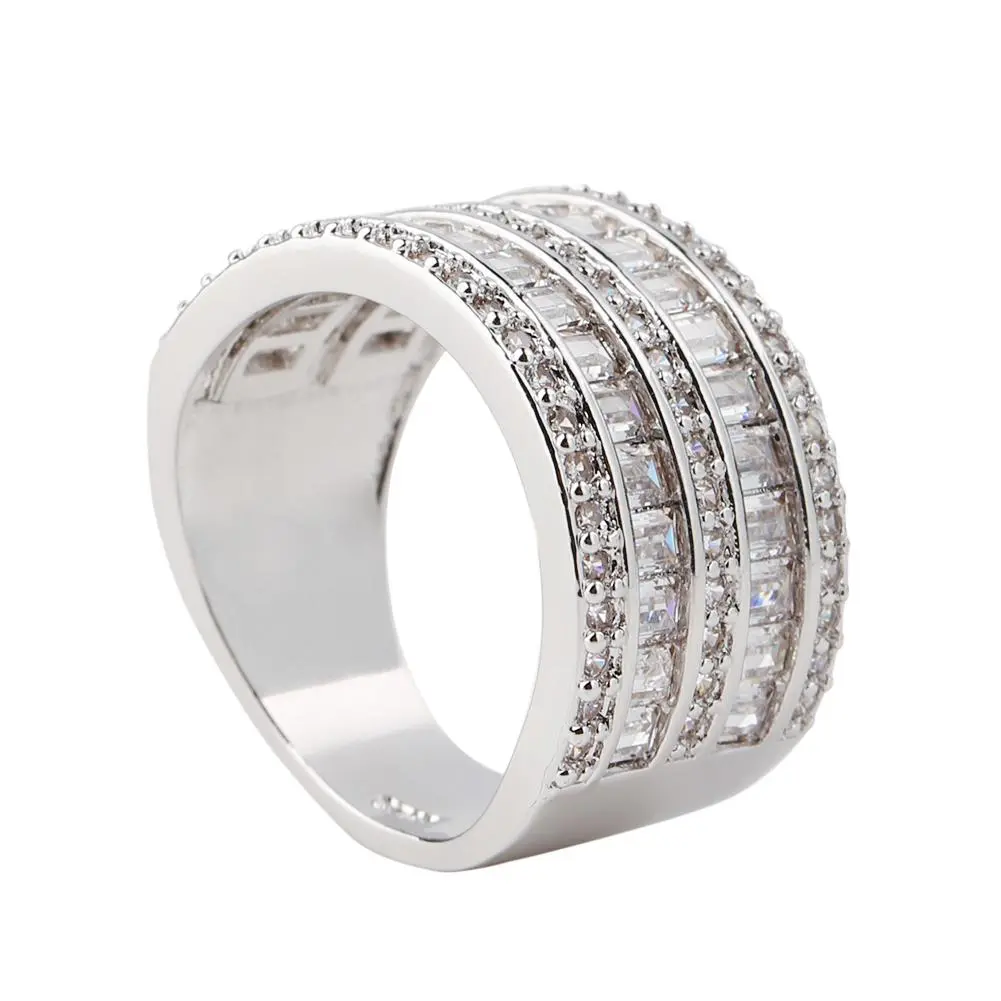 Ruitazd Fashion Women Round Rectangular Multilayer Cubic Zirconia Engagement Ring Jewelry