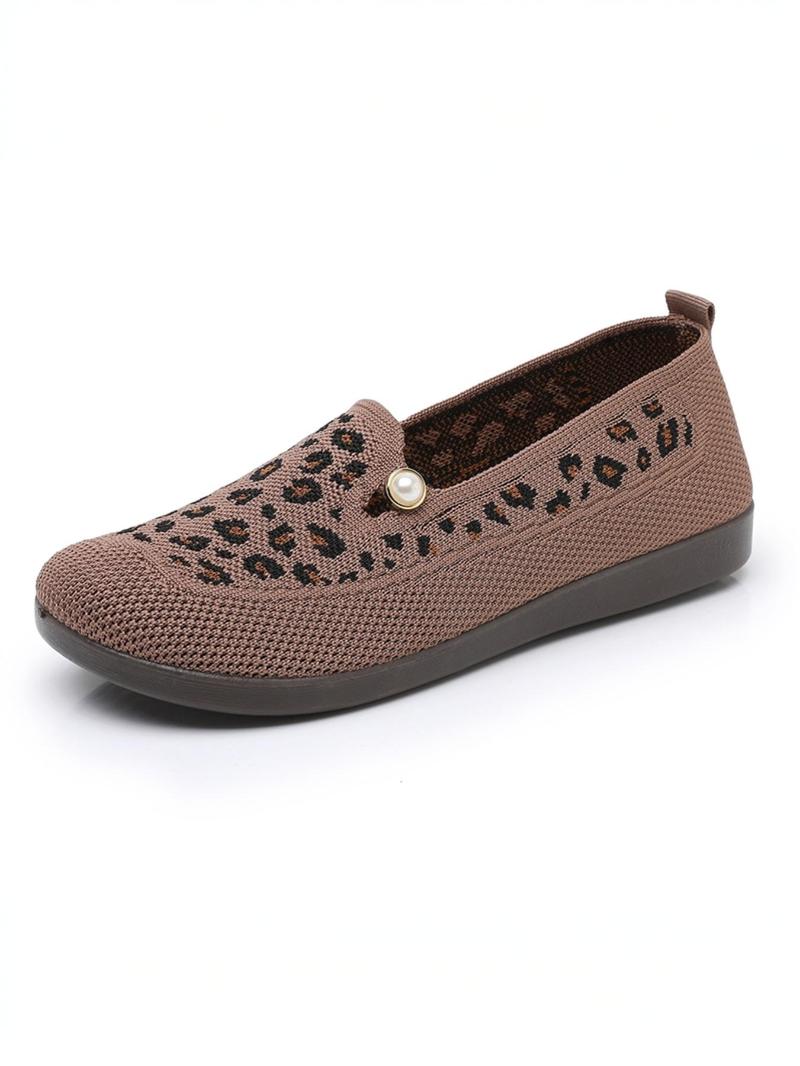 Product Introduction of Women's Fashionable Leopard Print Slip on Sneakers, Casual Comfortable Flat Shoes for Daily Wear, Lightweight Breathable Shoes for Women & Girls 8