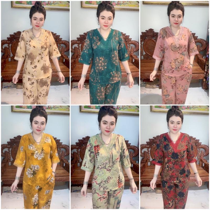 Bộ CỔ TIM PHỐI REN tay lỡ quần dài bộ gồm áo và quần thiết kế sang trọng cho chị em phụ nữ món quà tặng người thân ý nghĩa.