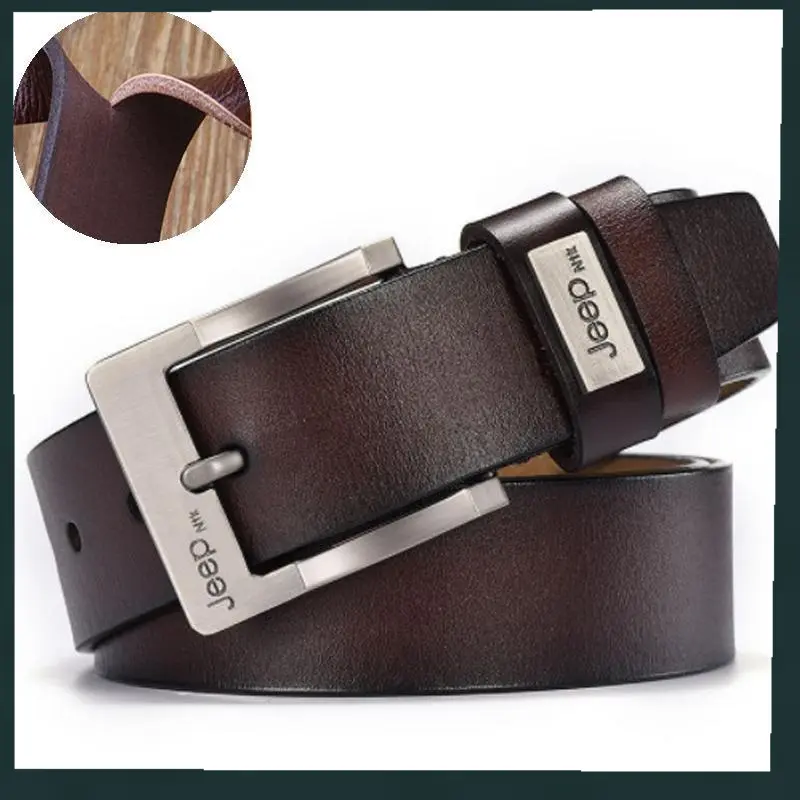 Tiktok recommendation Jeep leather belt, high quality, luxury and vintage design, metal pin buckle, suitable for men's jeans, designer strap