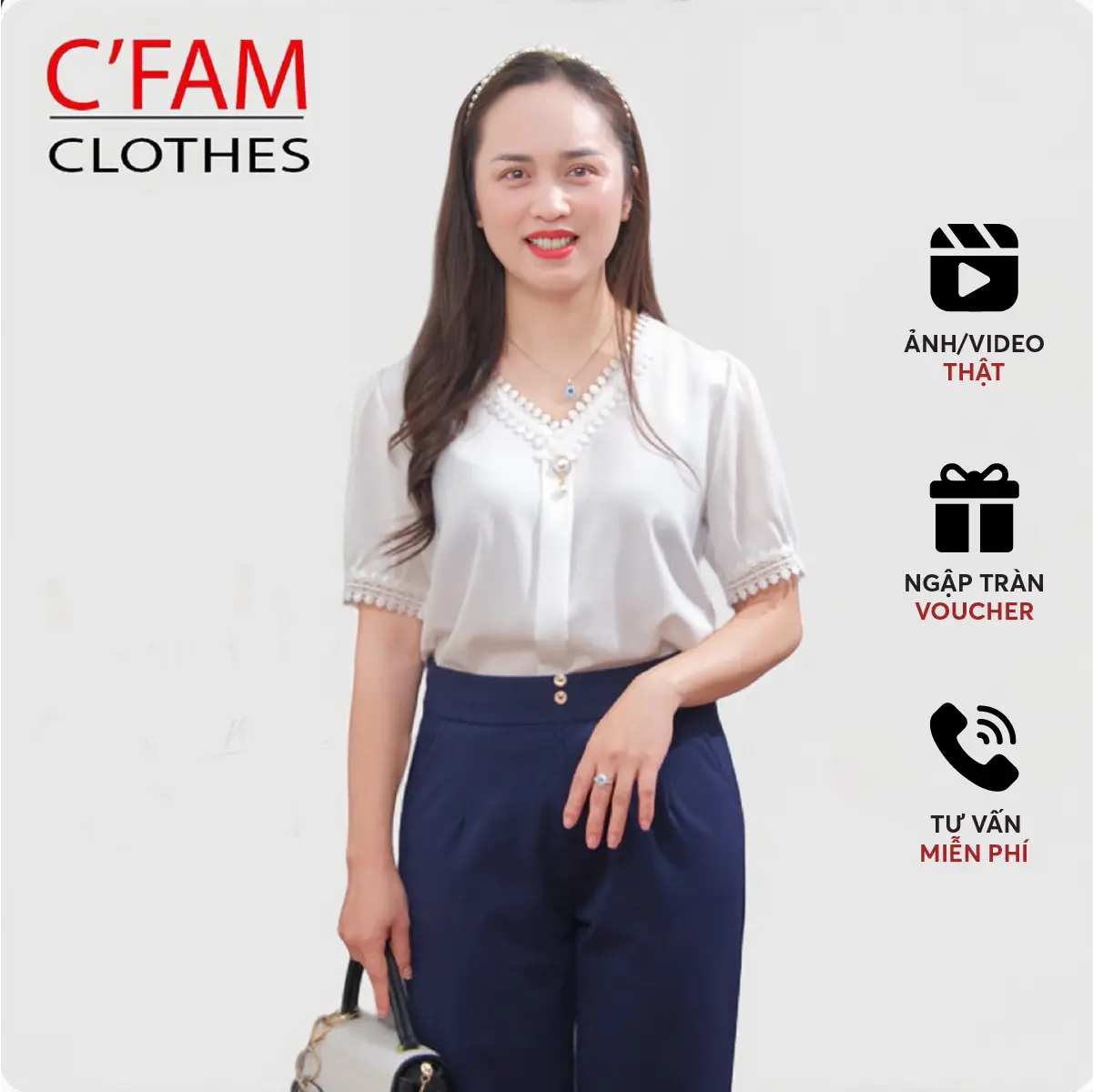 Áo nữ trung niên C'FAM áo Nữ Kiểu, đủ màu đủ size, thiết kế thanh lịch  CA05