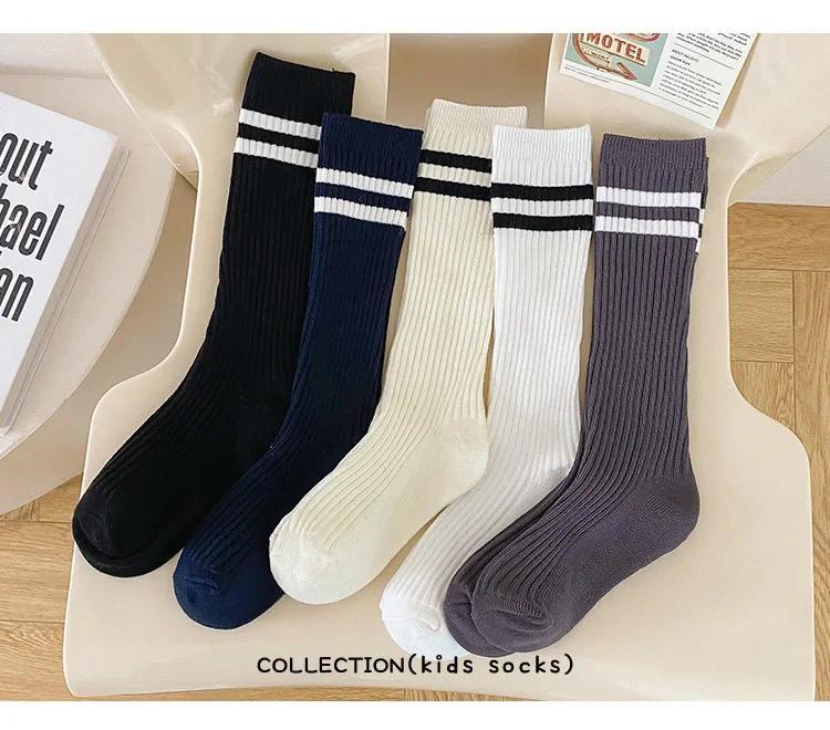 Product Introduction of Spring Autumn Soft Cotton Korean Fashion School Sock for Kids Boy Girl Simplicity Solid Color Striped Calf Sock for Children 9