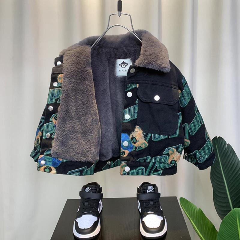 SIZE 90-160 Áo khoác Jean lót Lông cho bé Trai phong cách Hàn Quốc Len