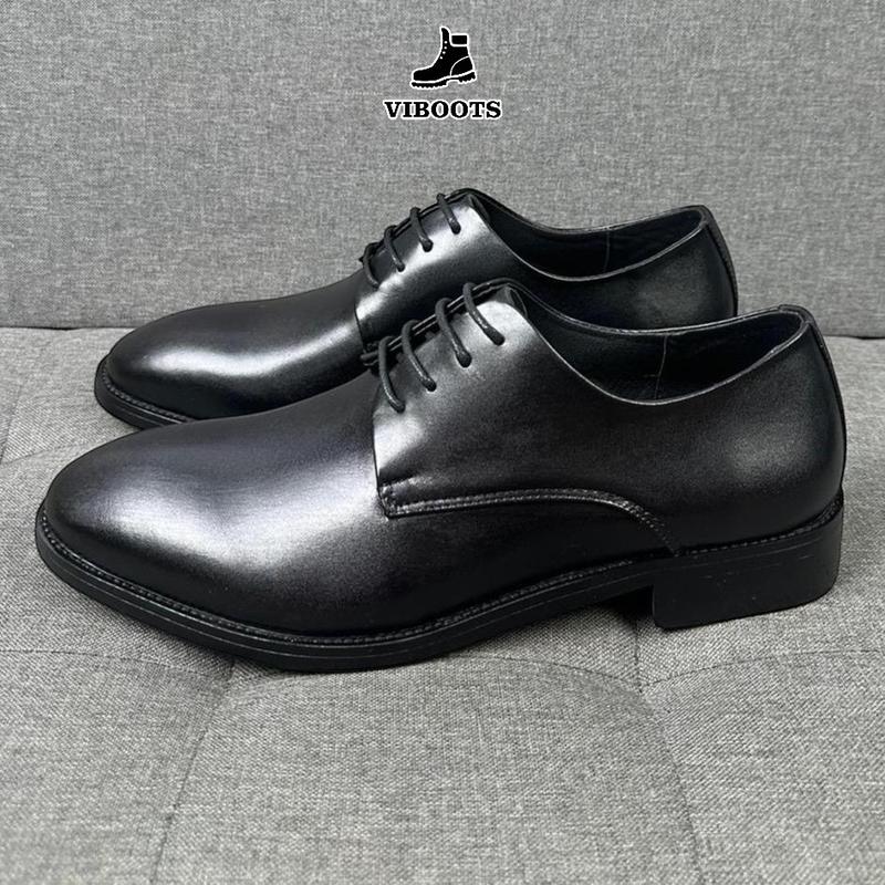  Giầy Da Nam Derby Plaintoe Thương Hiệu VIBOTS Buộc Dây Đế Phíp Hiện Đại Tăng Chiều Cao Kiểu Dáng Giày Derby Tây Nam Công Sở 