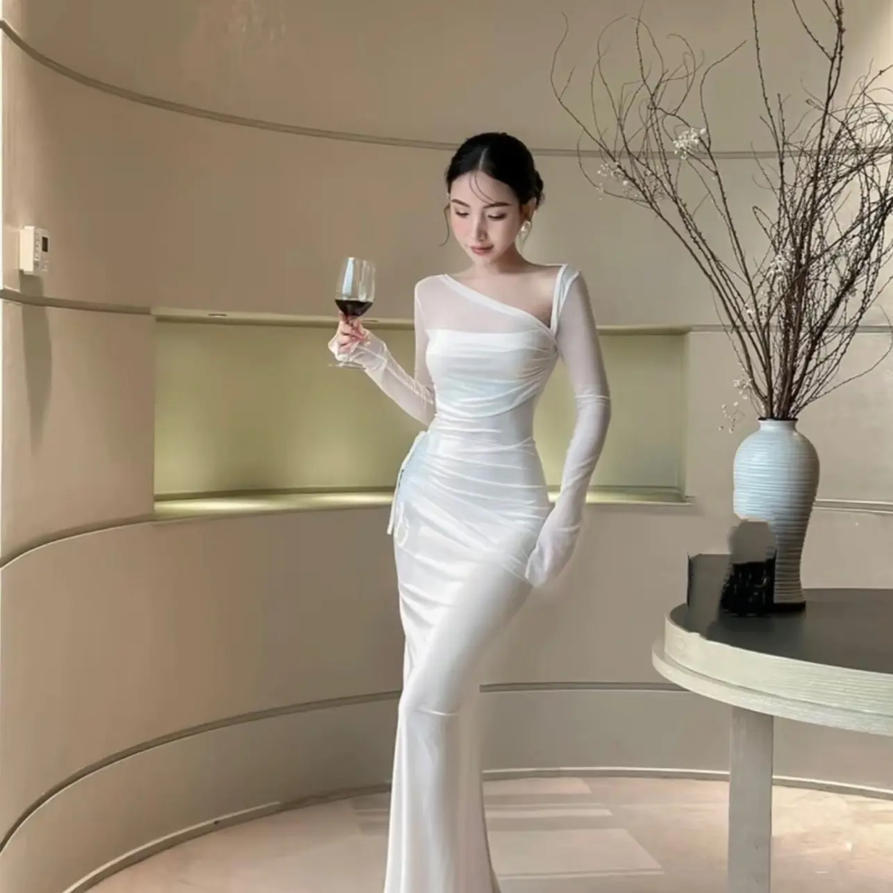 Váy dài tay body  lưới dáng dài xinh quá nè