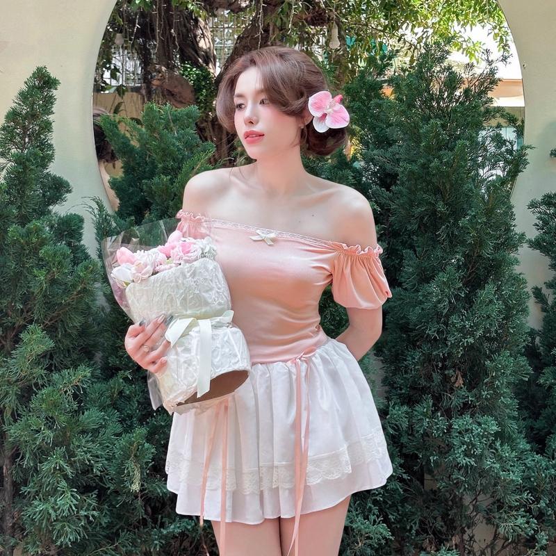 Chân váy xoè phối ren 2 tầng có BigSize tặng kèm 2 kẹp nơ dài màu ngẫu nhiên xinh xắn nữ Women Kem giặt bằng nước lạnh hàn quốc