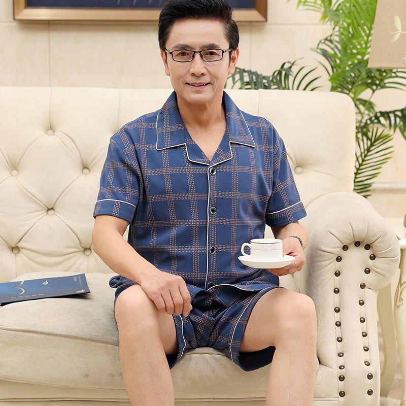 Bộ Đồ Ngủ Cho Bố, Cao Cấp, Làm Bằng Bông, Thích Hợp Cho Nam Trung Người Già Và Cao Tuổi, Quần Đùi Ngắn Tay Cotton Mùa Hè, Bộ Đồ Hai Mảnh, Ngoại Cỡ, Đồ Mặc Nhà 2