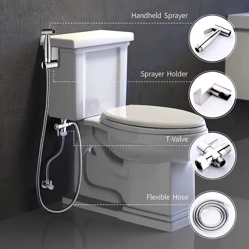 Stainless Steel Toilet Bidet Sprayer Kit, Universal Toilet Sprayer Kit, Bathroom Toilet Cleaning Sprayer, Bathroom Accessories