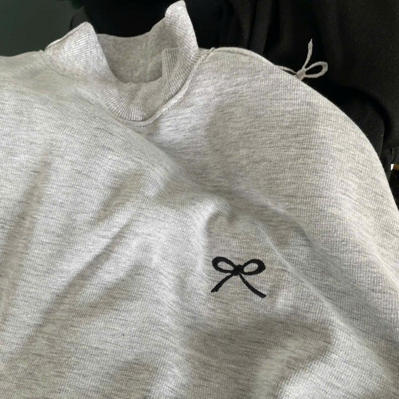 Áo nỉ lót lông nhung cổ lọ thêu nơ peonyb - Sweater nữ form rộng oversize bigsize kiểu dáng bánh bèo tiểu thư hotgirl phong cách hàn quốc đẹp