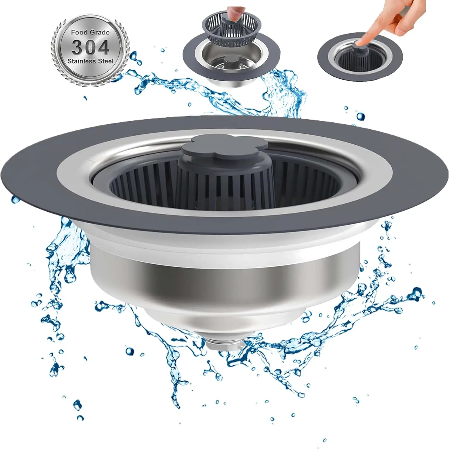 3 In 1 Kitchen Sink Drain Strainer, Stainless Steel Kitchen Sink Stopper, Pop Up Anti-clogging Sink Strainer Basket Filter, Home Kitchen Drain Accessories