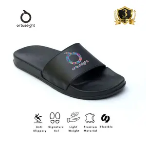 Sandal Slide Sendal Slide Pria Dan Wanita Terbaru Sandal Slop Sandal Slip On Hitam Pria Dan Wanita Sandal Slop Anti Licin Terlaris Sendal Slop shoes black Lebaran Ramadhan