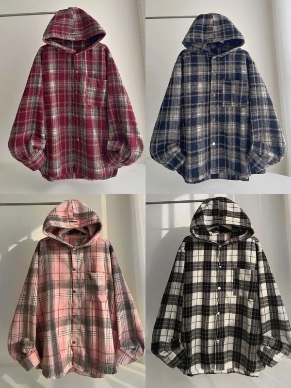 Áo Lớn Có Túi Trong Áo khoác sơmi chống nắng Nam Nữ Flannel có mũ 2 lớp NỈ DẠ COTTON dài tay Form rộng rãi thoải mái