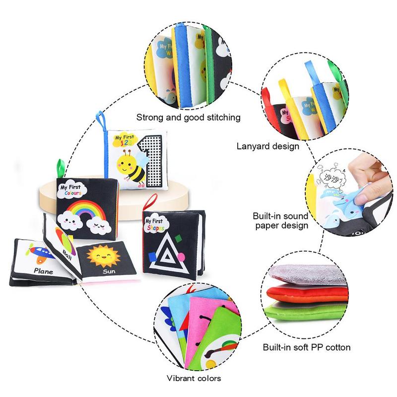 Baby Early Education Cloth Book, Soft Baby Books, Tear-proof Crinkle Cloth Books for Newborn Infant Babies, Animals Numbers Shapes Learning Book 6