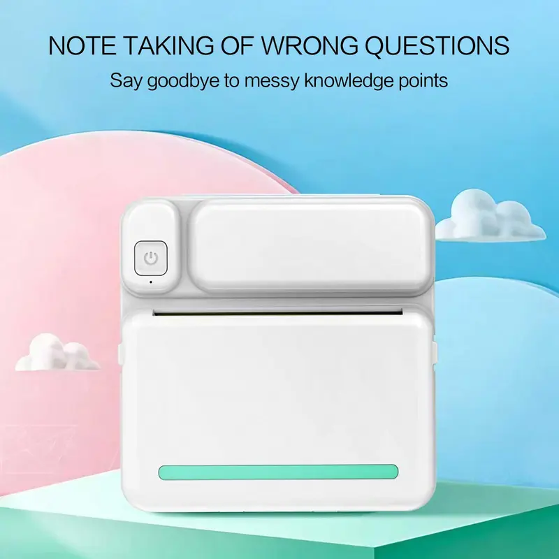 Portable Wireless Printer, 1 Set USB Rechargeable Printer with 5 Rolls Thermal Paper & 5 Rolls Adhesive Paper & 3 Rolls Colorful Paper & 1 Charging Cable, Office Accessories 3