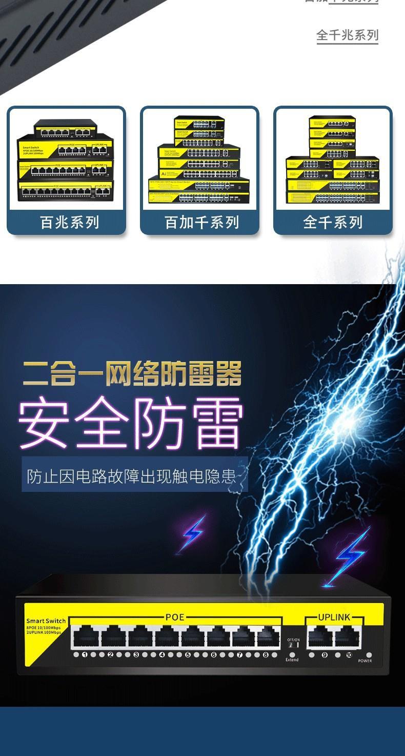 Product Introduction of POE Surveillance Network 100M 8-port Switch + 2 Port Hybrid Compatible With Hikvision Dahua Camera 33