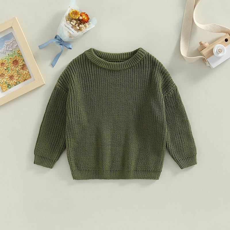 Product Introduction of Toddler Baby Round Neck Sweaters, Long Sleeve Solid Color Loose Knitted Pullovers 62