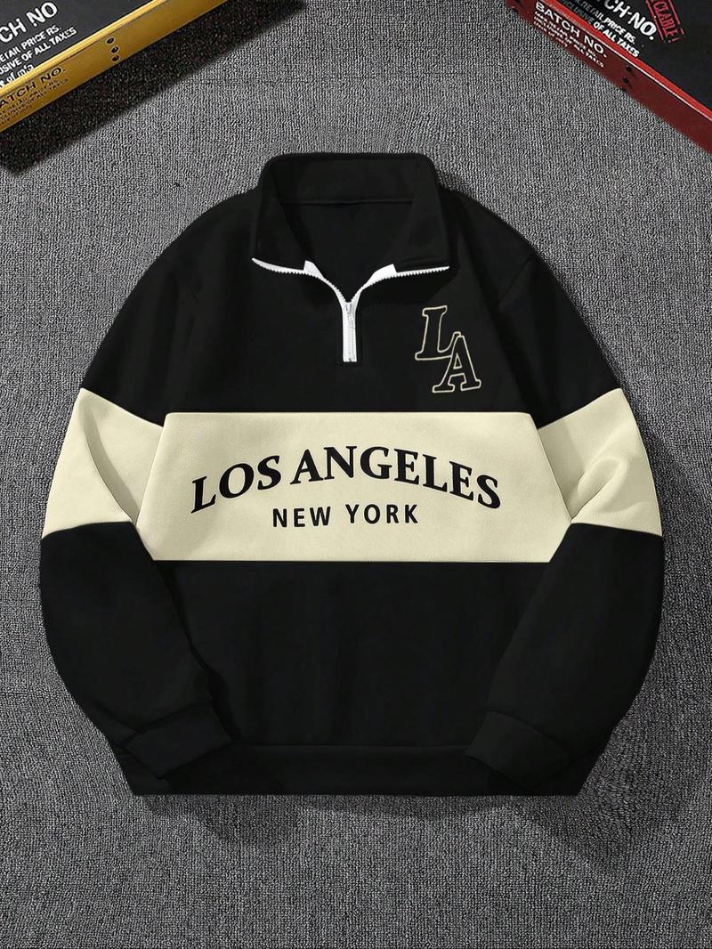 Product Introduction of Men's Regular Fit Letter Print Contrast Binding Sweatshirt, Casual Long Sleeve Hoodie for Fall & Winter, Men's Clothes for Daily Wear, Tops 1