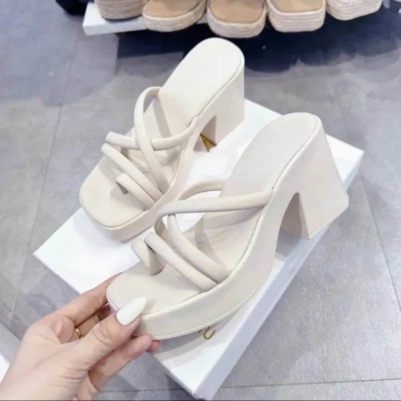 Giày sandal cao gót 9p đúp mũi vuông quai ngang mảnh mẫu mới bền đẹp giá tốt T8