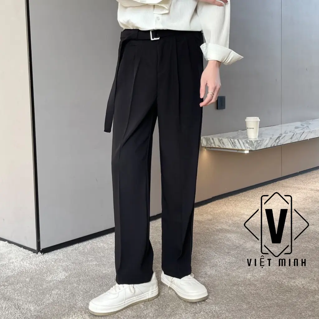 Quần Âu Nam VIỆT MINH Ống Rộng Kèm Đai Tôn Dáng Che Khuyết Điểm thời trang mới QD003 - Kem - Menswear