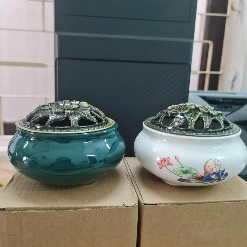 ( GIÁ SỈ ) Lư Xông Nụ Trầm Hương - Đỉnh Đốt Nhang Vòng Phong Thủy Bằng Gốm Sứ Vân Rạn Cao Cấp Kèm Lót Đế 2