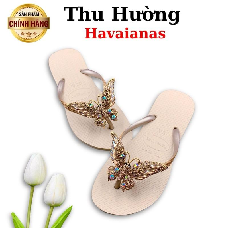 Dép Havaianas Nữ Kim Tuyến Quai Gold Kem Gắn Kèm Charm Tổng Hợp - Từ Brazil - Cao su non tự nhiên, chống trơn trượt - Thu Hường Havai