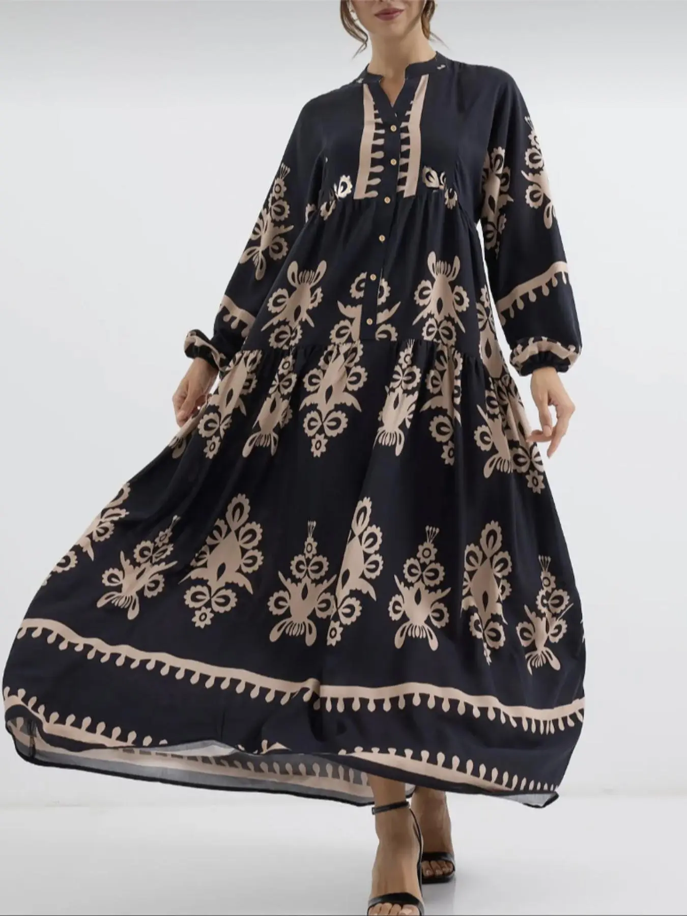 Women's Long Sleeve Dress, Elegant Round Neck Dress for Spring & Fall, Women's Islamic Clothing for Daily Wear