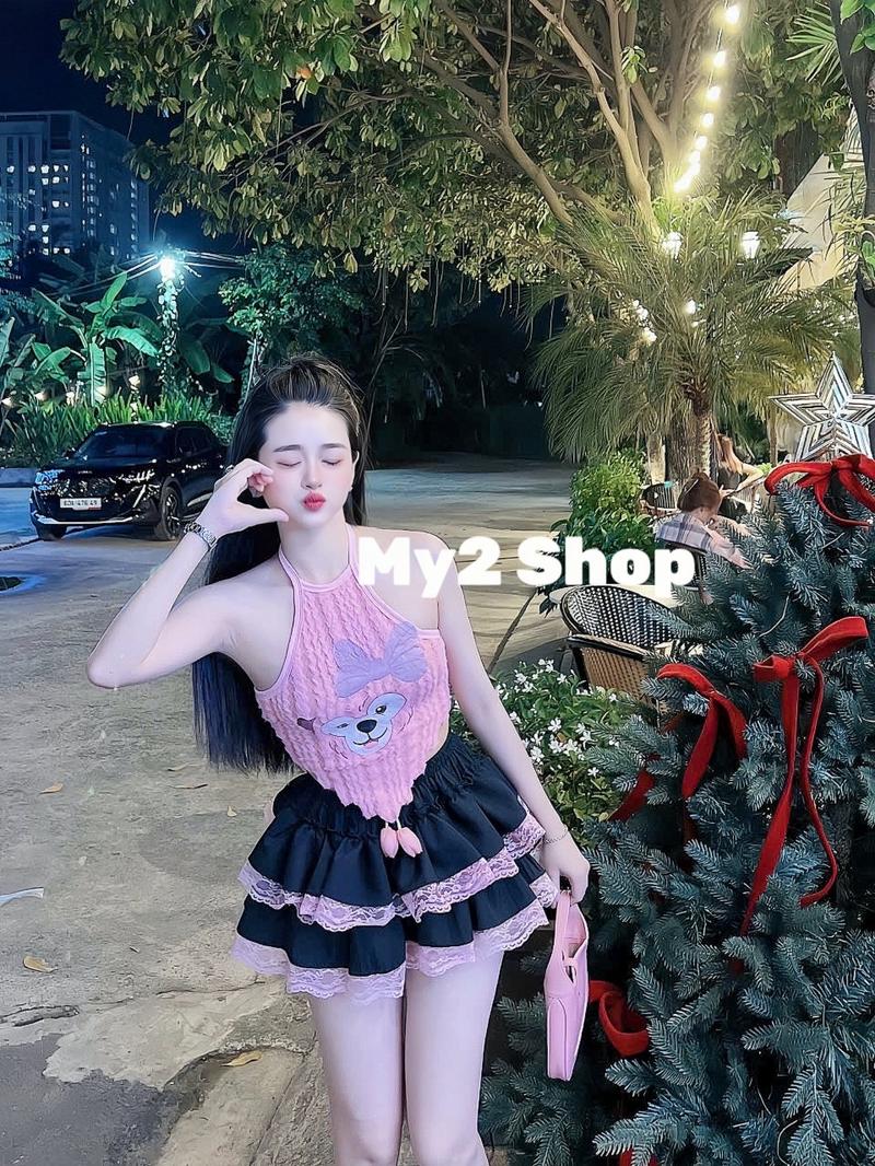 Product Introduction of Bộ đồ Yếm len mix chân váy tầng viền ren dễ thương cho nữ  Women Top set dothudong Áo Nhung botieuthu vest Bo Chun a setyem dodientet sweater sét yuki quan thỏ 8