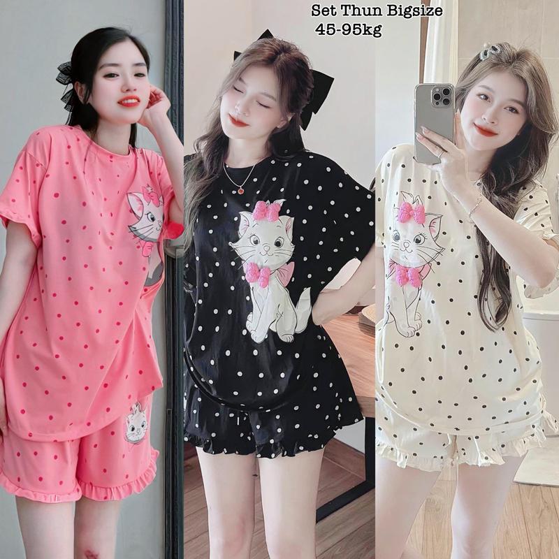 Set Bộ Quần Áo Bigsize in Mèo Tiểu Thư Bèo Nhún Cổ Tròn Hot Hit Nữ Cao Cấp Xinh Đẹp Dễ Thương Giá Rẻ 40-95kg Nhung2271