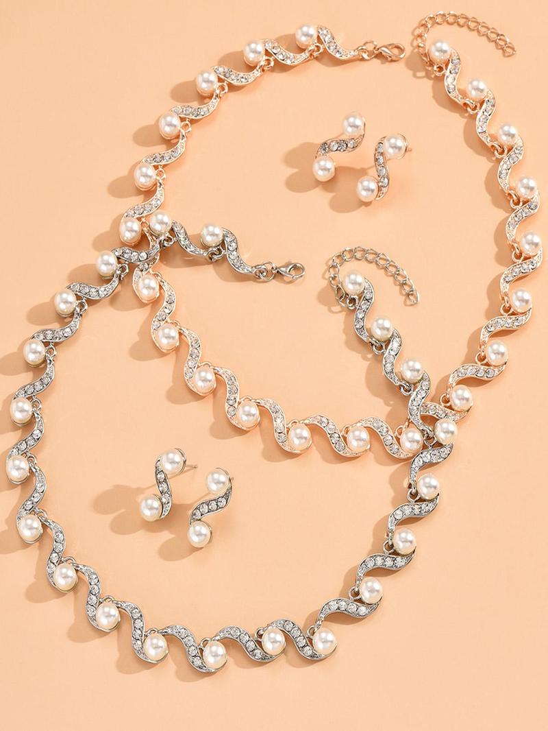Product Introduction of Fashion Faux Pearl Decorated Jewelry Set, Including Necklace & Earrings, Fashion Jewelry for Party, Daily Decor, Trendy All-match & Exquisite Jewelry for Birthday Gift 7