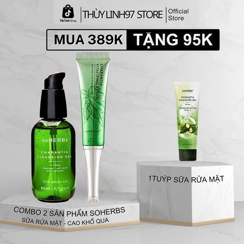 COMBO 2 SẢN PHẨM - soHERBs - Sữa Rửa Mặt và kem cao Khổ Qua [Tặng 1 Tuýp Sữa Rửa Mặt Khổ Qua 25ML] Skincare